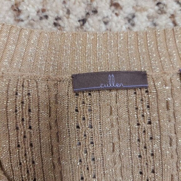 Cullen Gold Cable Knit Cotton Blend Metallic Sweater Small Festive Sparkle - Picture 5 of 15